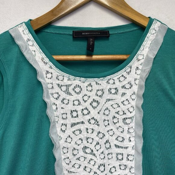 BCBG MAX AZRIA Sleeveless Round Neck Front Lace Detail Blouse Women Small Green - Picture 10 of 10